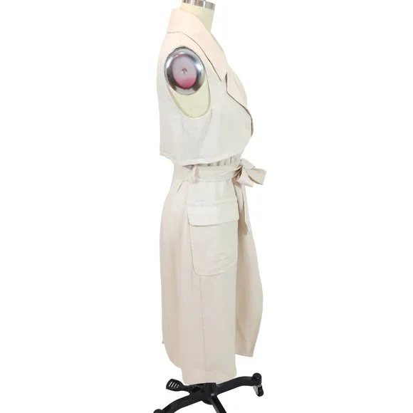 H&M Size 4 Cream Ecru Sleeveless Lined Midi Trench Coat - Picture 3 of 6